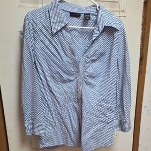 New York & Company Blue Patterned Blouse